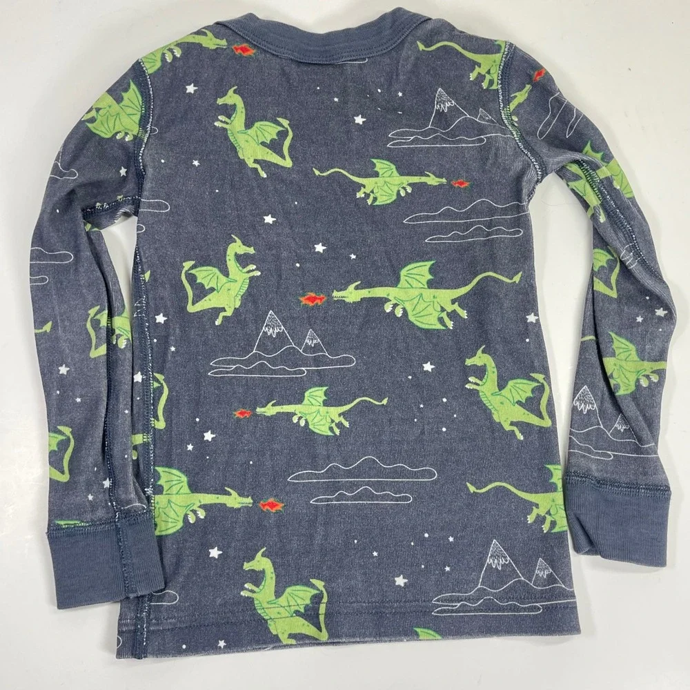 Hanna Andersson Dragon Pajama Set Kids Size 4 Blue Green Organic Cotton PJs